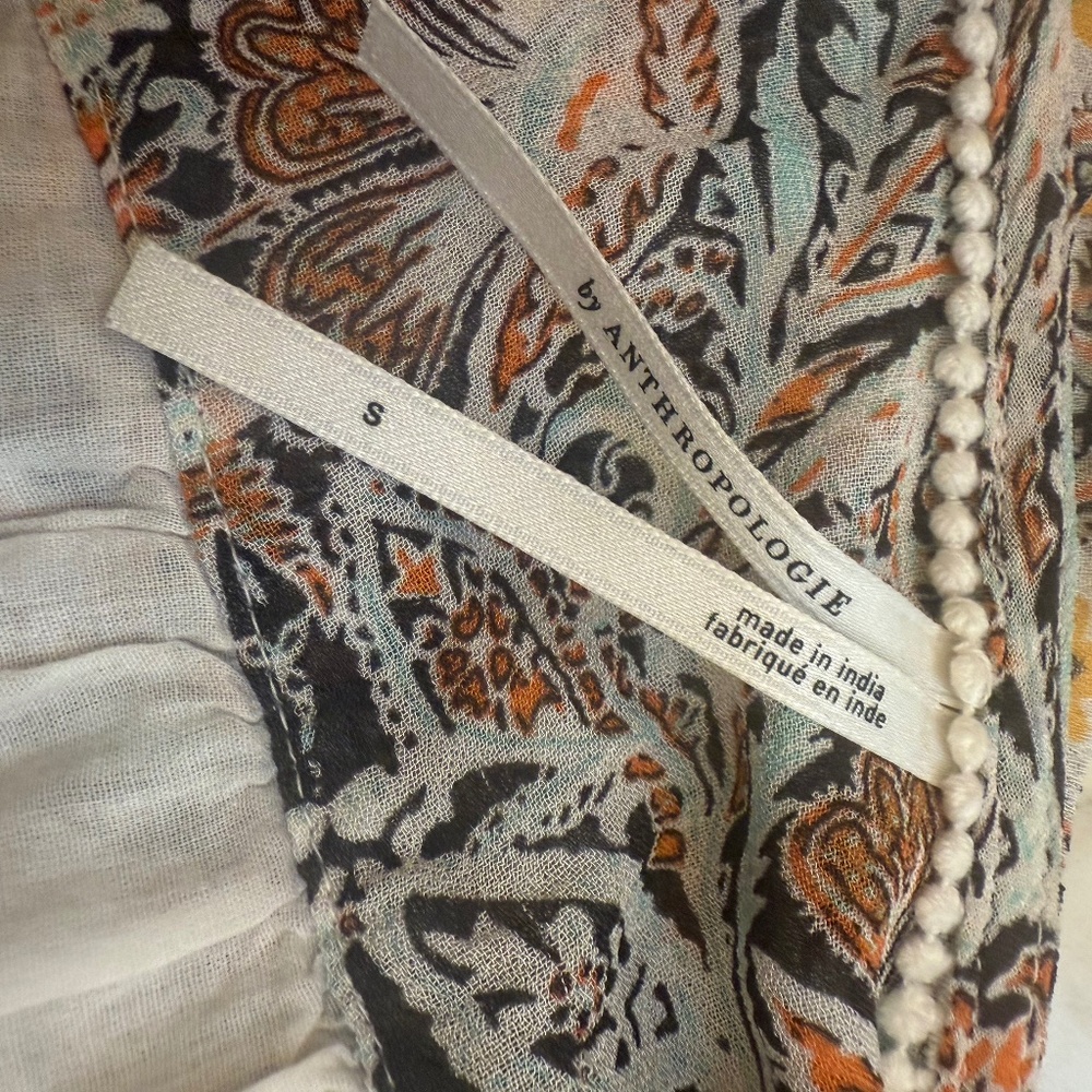 Anthropologie Crop Top Blouse Peasant Surplice V-neck Long Sleeve Boho Small - Picture 2 of 4